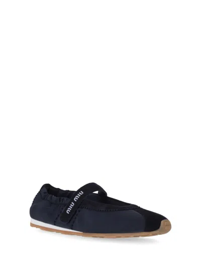 Miu Miu Round Toe Ballet Shoes In Blue