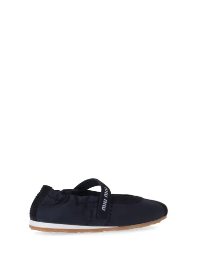 Miu Miu Round Toe Ballet Shoes In Blue