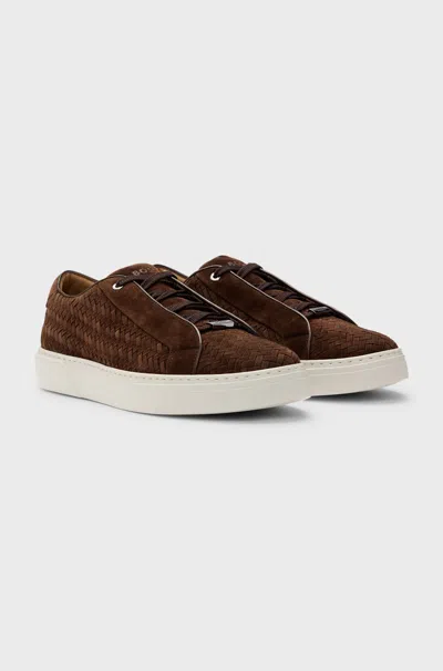 Hugo Boss Lace-up Low-top Sneakers In Brown