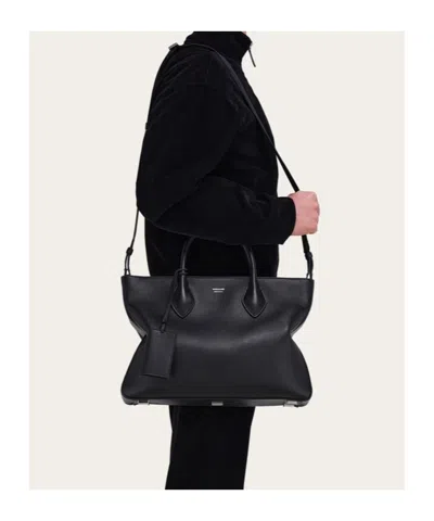 Ferragamo Monogram Structured Leather Tote Bag In Black