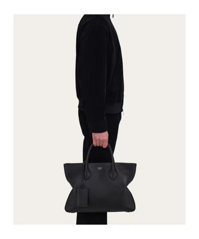 Ferragamo Monogram Structured Leather Tote Bag In Black