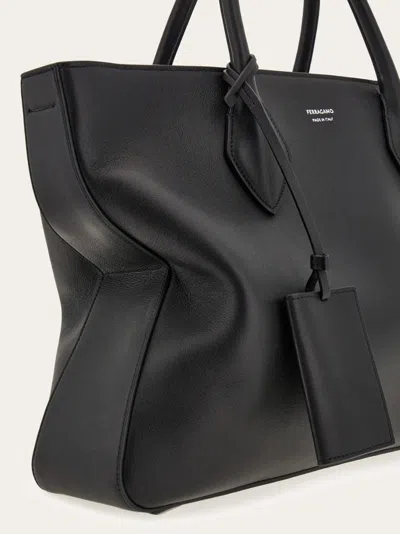 Ferragamo Monogram Structured Leather Tote Bag In Black
