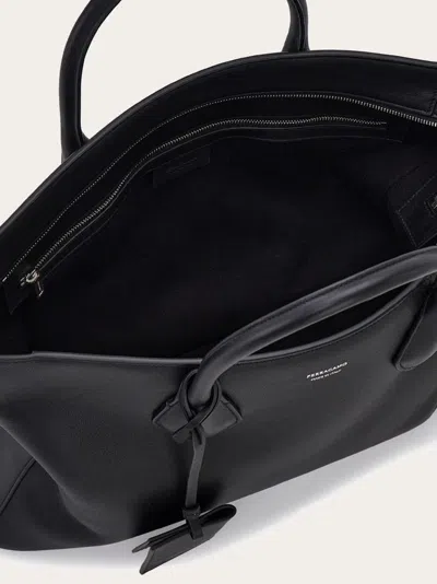 Ferragamo Monogram Structured Leather Tote Bag In Black
