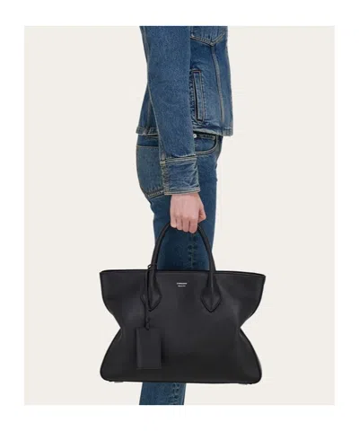 Ferragamo Monogram Structured Leather Tote Bag In Black