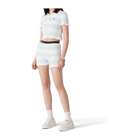 Casablanca Striped Pattern Elastic Waist Ruffle Hem Shorts