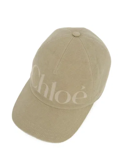 Chloé Cotton Cap Panelled Curved Brim In Green