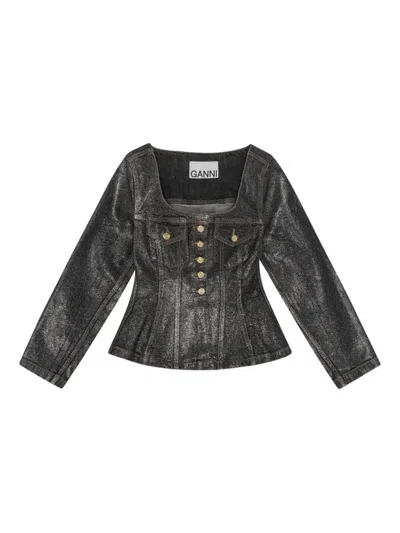 Ganni Peplum Waist Denim Cotton Blazer Jacket