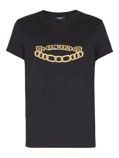 Balmain Black Crewneck T-shirt With Logo Print On The Front