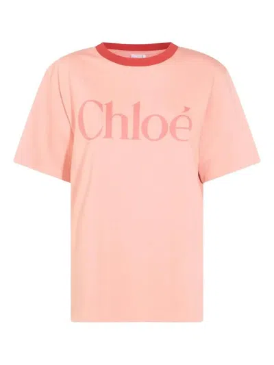 Chloé Short Sleeves Collar Contrast In Pink