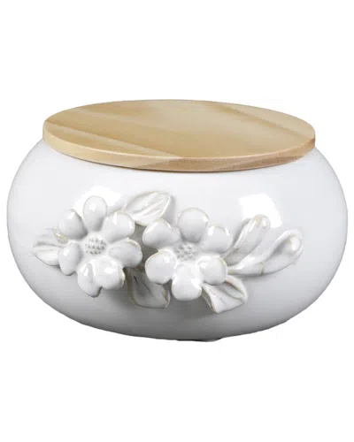 Flora Bunda 5.52in Ceramic Flower Candle With Wood Lid - Peony In White