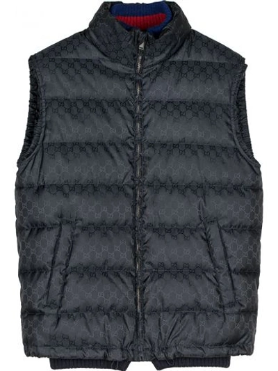 Gucci Dark Blue Micro Gg Quilted Vest In Black