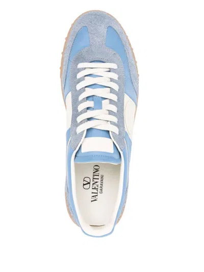 Valentino Upvillage Suede-trimmed Leather Sneakers In Blue