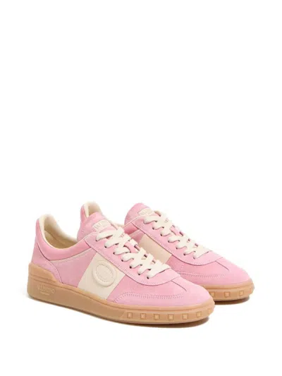 Valentino Round Toe Suede Sneakers With Stud Detail In Pink
