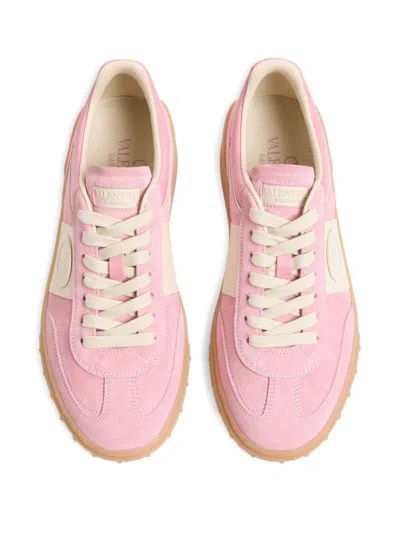 Valentino Round Toe Suede Sneakers With Stud Detail In Pink