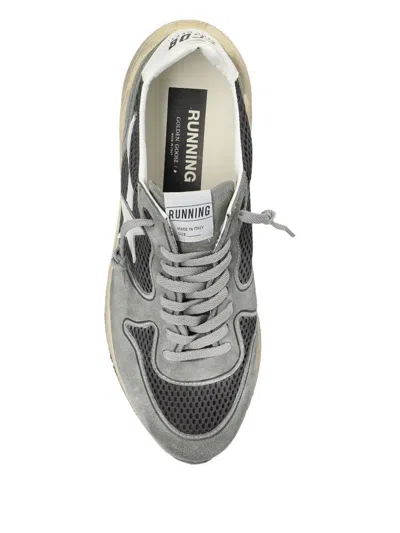 Golden Goose Running Sole In Green Suede With White Leather Star And Heel In Gray