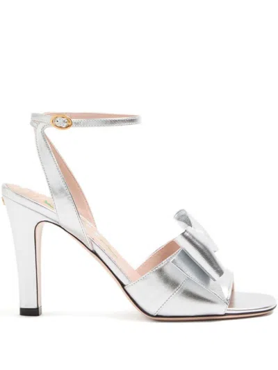 Valentino Bowow Metallic Leather Sandals In Metallic