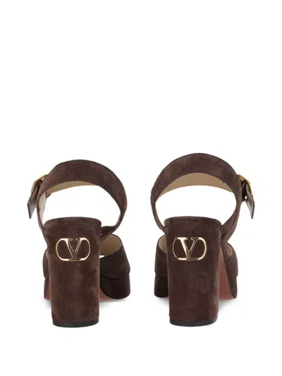 Valentino Fawcette Suede Platform Sandals With 100mm Heel In Brown