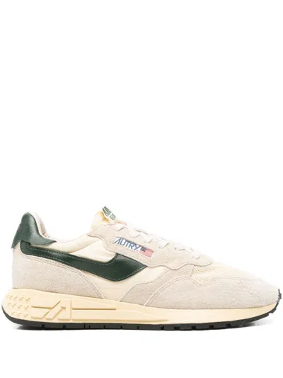 Autry Medalist Sneakers In Beige And Dark Green With Suede Inserts In Green