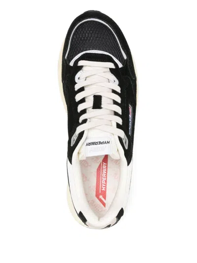 Autry Hyperway Black Low Top Sneakers With Logo Patch On Tongue And Side In Tech Fabric Man In Black