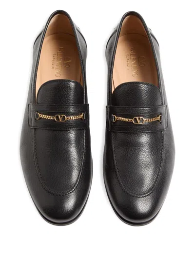 Valentino Garavani Men Vlogo Signautre Leather Loafers In Black
