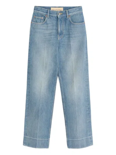 Valentino Womens Medium Blue Denim Faded-wash Straight-leg Denim Jeans In Blue