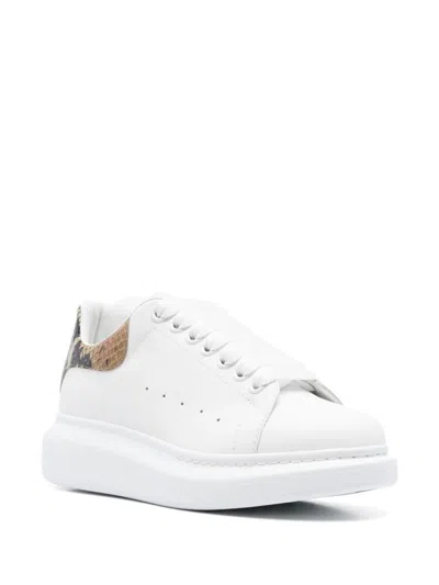 Alexander Mcqueen White Oversize Sneakers With Snake Print On The Heel In Leather Woman