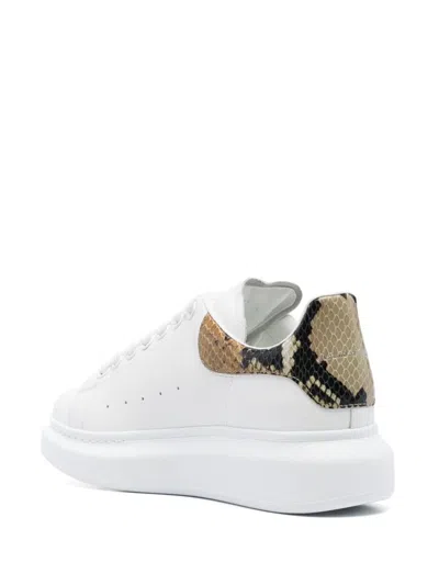 Alexander Mcqueen White Oversize Sneakers With Snake Print On The Heel In Leather Woman