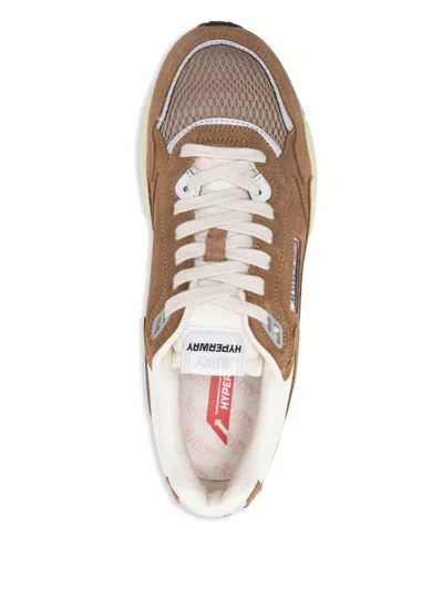 Autry Hyperway Sneakers In Cigar And Silver Mesh And Suede In Brown