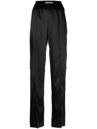 Tom Ford High-waisted Stretch-silk Satin Trousers In Black