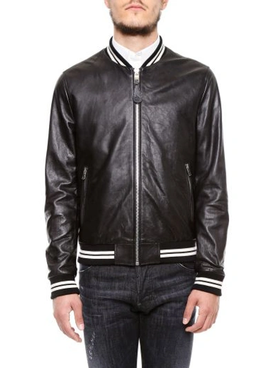 Dolce & Gabbana Leather Bomber Jacket In Nero|nero