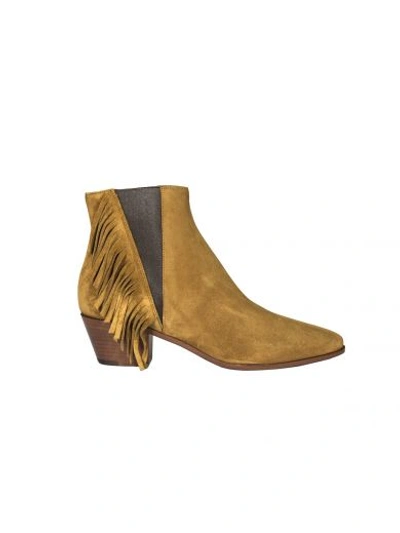 Shop Saint Laurent Wyatt Fringe Ankle Boots In Brown