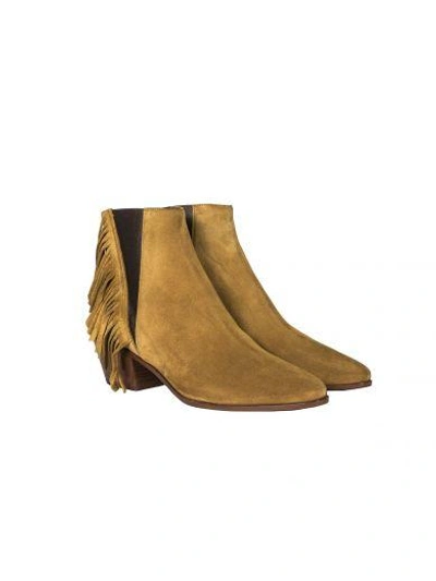 Shop Saint Laurent Wyatt Fringe Ankle Boots In Brown