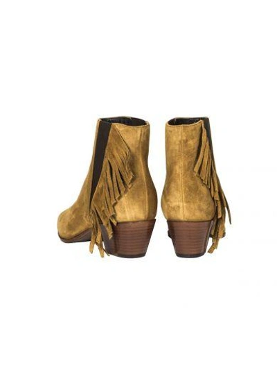 Shop Saint Laurent Wyatt Fringe Ankle Boots In Brown