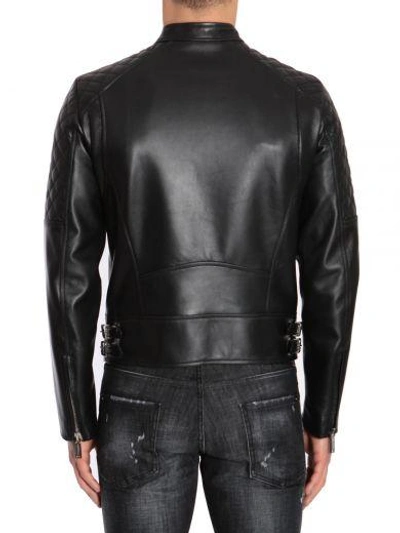 Shop Dsquared2 Biker Leather Jacket In Nero