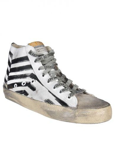 Shop Golden Goose Francy Flag Stripe Hi-top Sneakers In White And Black