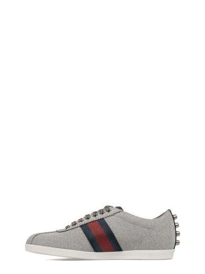 Shop Gucci Silver Glitter Sneakers In Gray