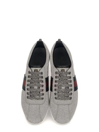 Shop Gucci Silver Glitter Sneakers In Gray