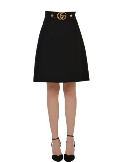 Shop Gucci Wool And Silk Skirt With Gg Detail In Black