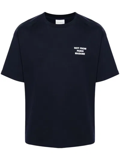 Drôle De Monsieur Blue Crewneck T-shirt With Slogan Print On The Front And Back In Cotton Man In Blue