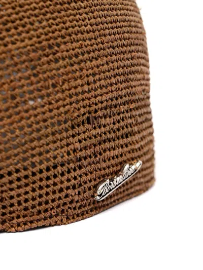 Borsalino Rafia Crochet Flat Beret Hat In Brown