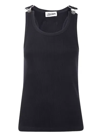 Jean Paul Gaultier Ribbed Sleeveless Top Metal Hardware In Black