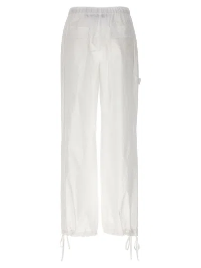 Nude Denim-effect Cargo Pants With Loose Leg In White