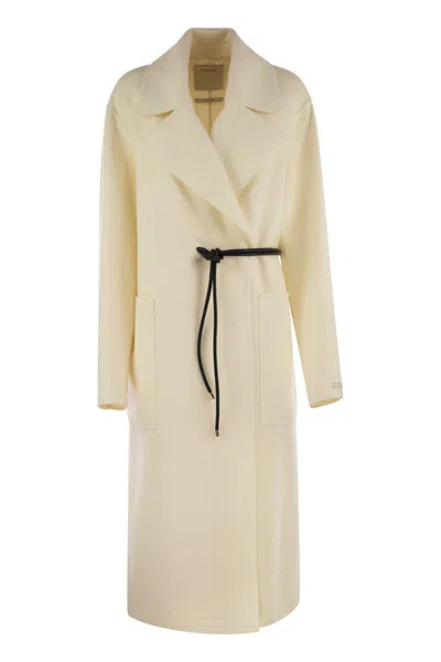 Sportmax Wool Dressing Gown Coat With Belted Waist In Neutral