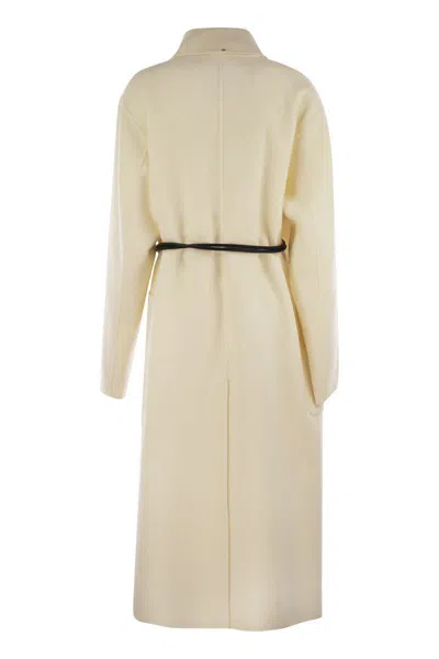 Sportmax Wool Dressing Gown Coat With Belted Waist In Neutral