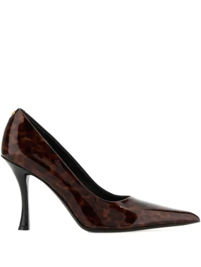 Ferragamo Pointed Toe Patent Pumps With Tortoiseshell Pattern In Brown
