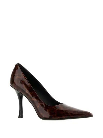 Ferragamo Pointed Toe Patent Pumps With Tortoiseshell Pattern In Brown