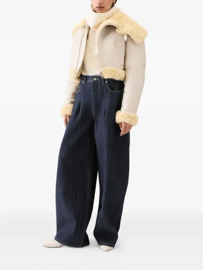 Jacquemus Le De Nimes Ovalo Blue Wide Jeans With Side Logo In Denim Woman