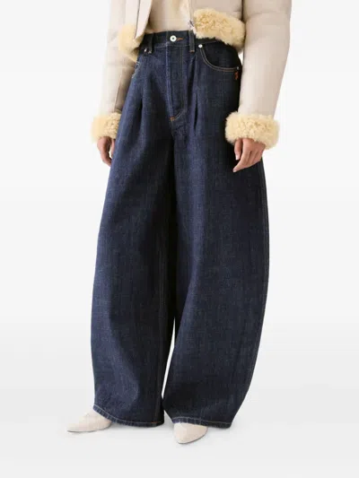 Jacquemus Le De Nimes Ovalo Blue Wide Jeans With Side Logo In Denim Woman