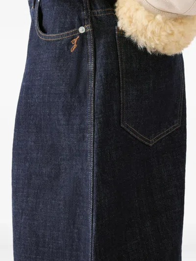 Jacquemus Le De Nimes Ovalo Blue Wide Jeans With Side Logo In Denim Woman