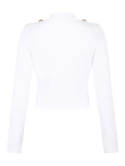Balmain V-neck Cable Knit Cardigan With Gold-tone Buttons In White